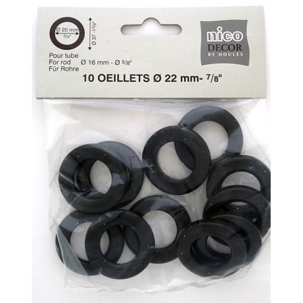 10 Oeillets à clipser Ø 20mm Noir