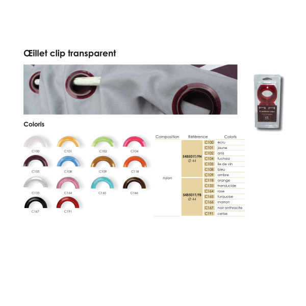 Œillets marron Ø 44mm transparent à clipser